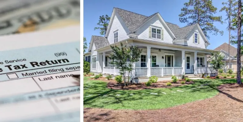 Image of a Logan home on the right and a tax return stock image on the left.