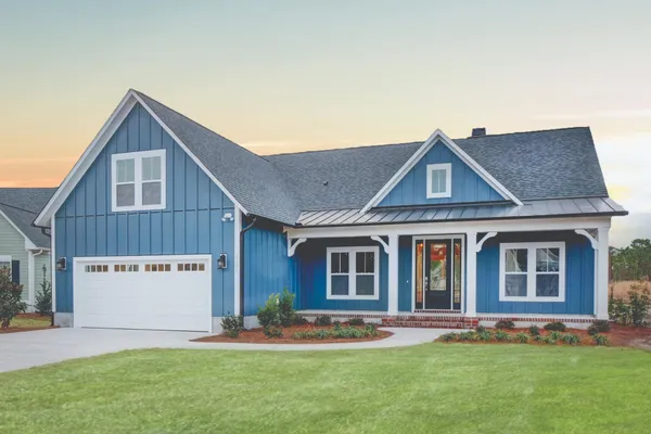 Blue modern farmhouse ranch by home builders in South Carolina, Logan Homes