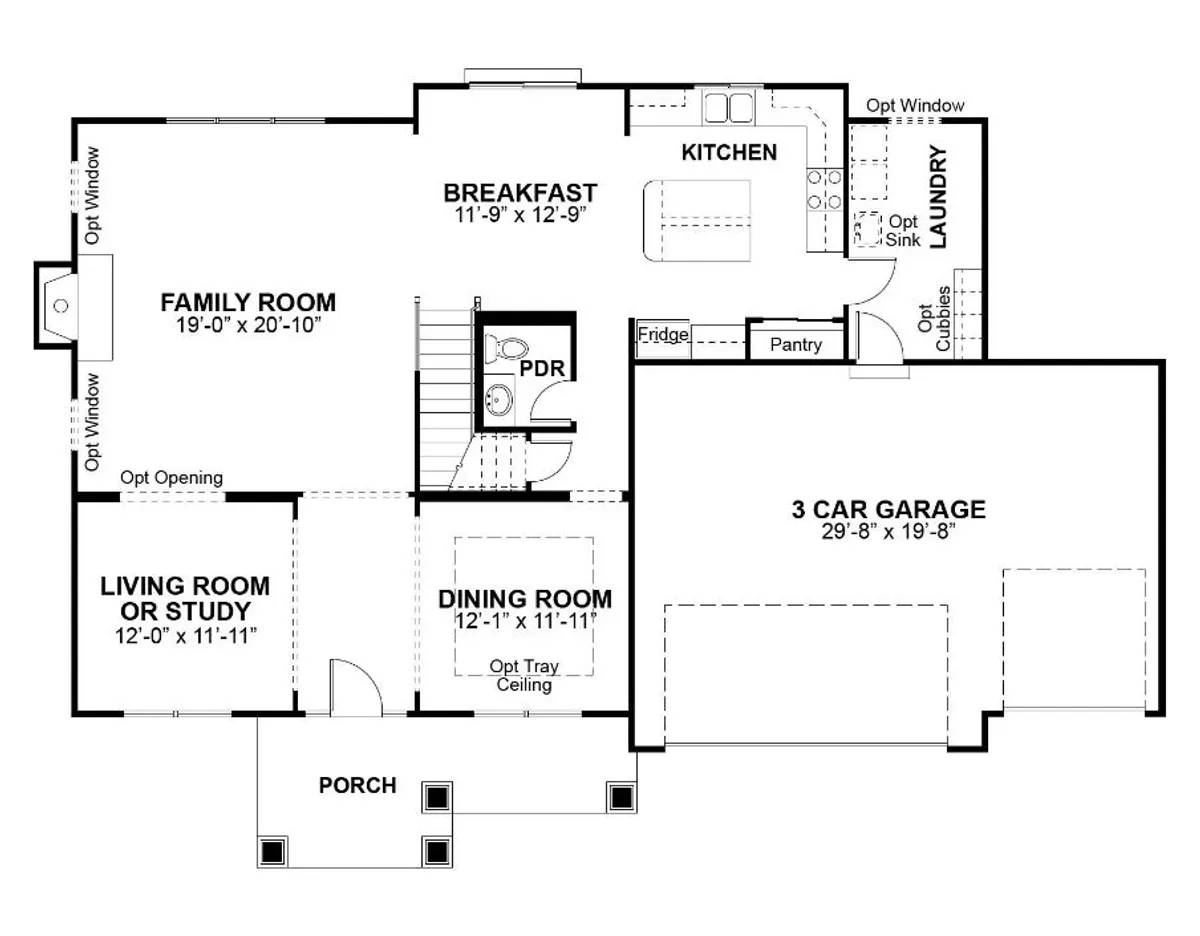 First Floor Plan with Optional Expanded Kitchen and Fireplace