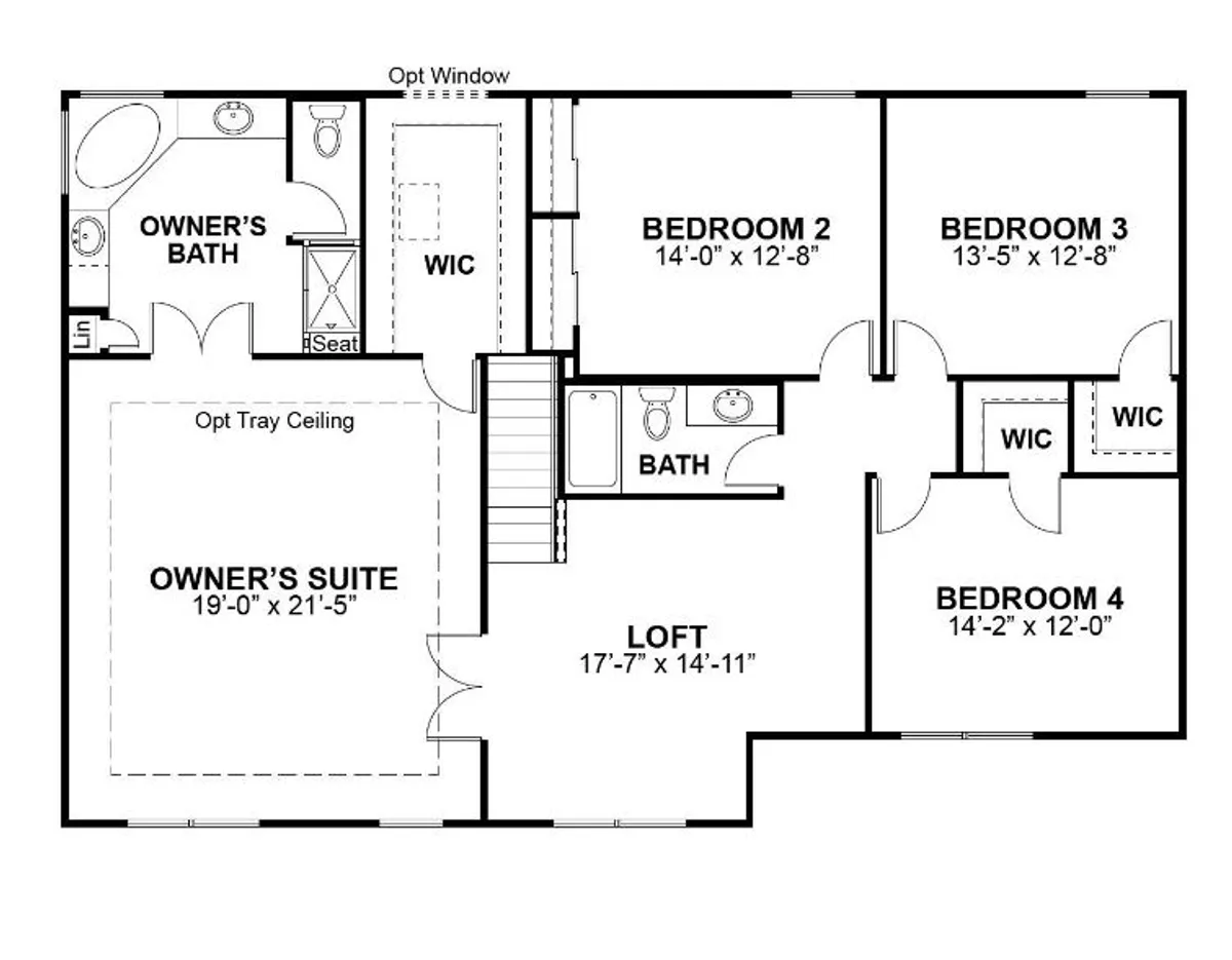 Second Floor Plan with Optional Owner's Bath