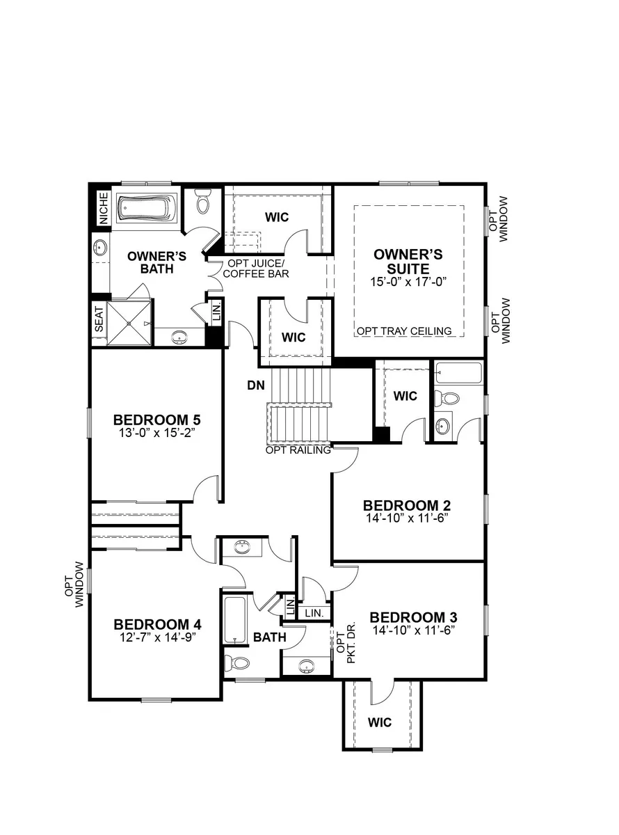 2nd Floor Options:  Expanded 2nd Level with Owner's Suite & 5th Bedroom