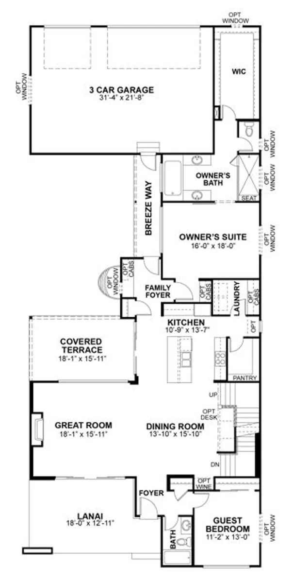 Monterey B First level with options, Covered Terrace, Guest Bedroom, 3 Car Garage