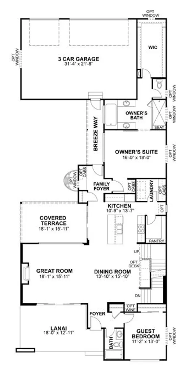 Monterey A First level with options, Covered Terrace, Guest Bedroom, 3 Car Garage