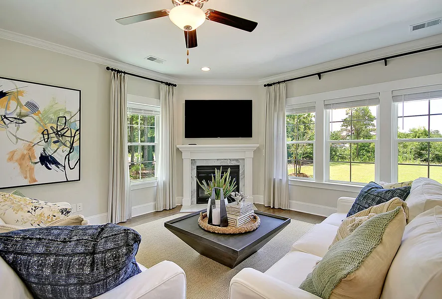 living room in a new home community, breckenridge, by mungo homes