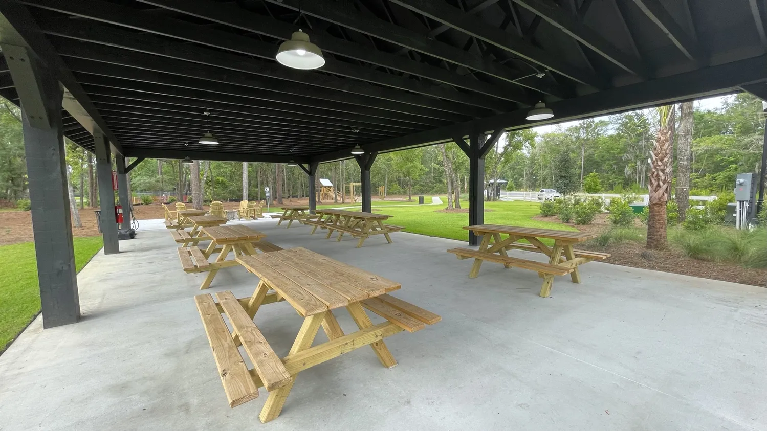 Community Pavilion with Picnic Tables and Grills