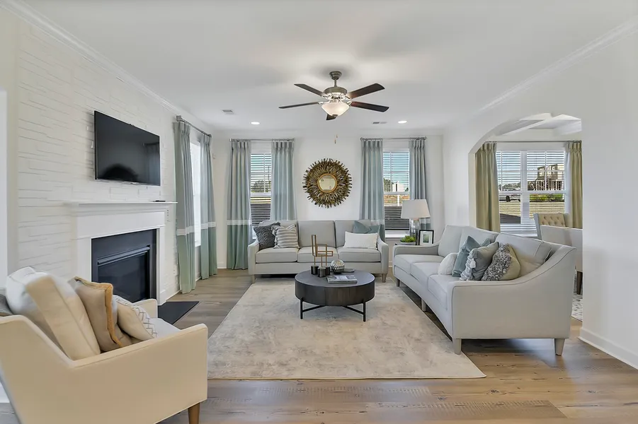 family room in a new home in spartanburg, sc by mungo homes