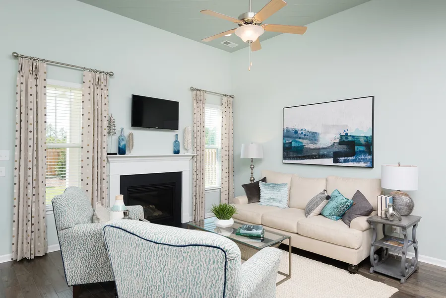 living room in a new home community, wingate, by mungo homes