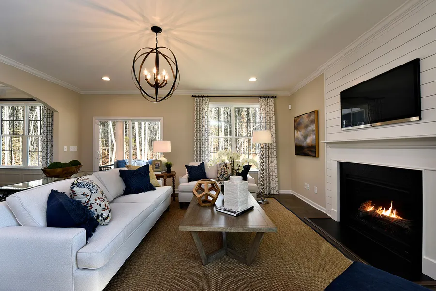 living room in a new home community, mason, place by mungo homes
