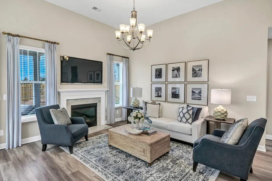 family room in a new home community, wingate, by mungo homes
