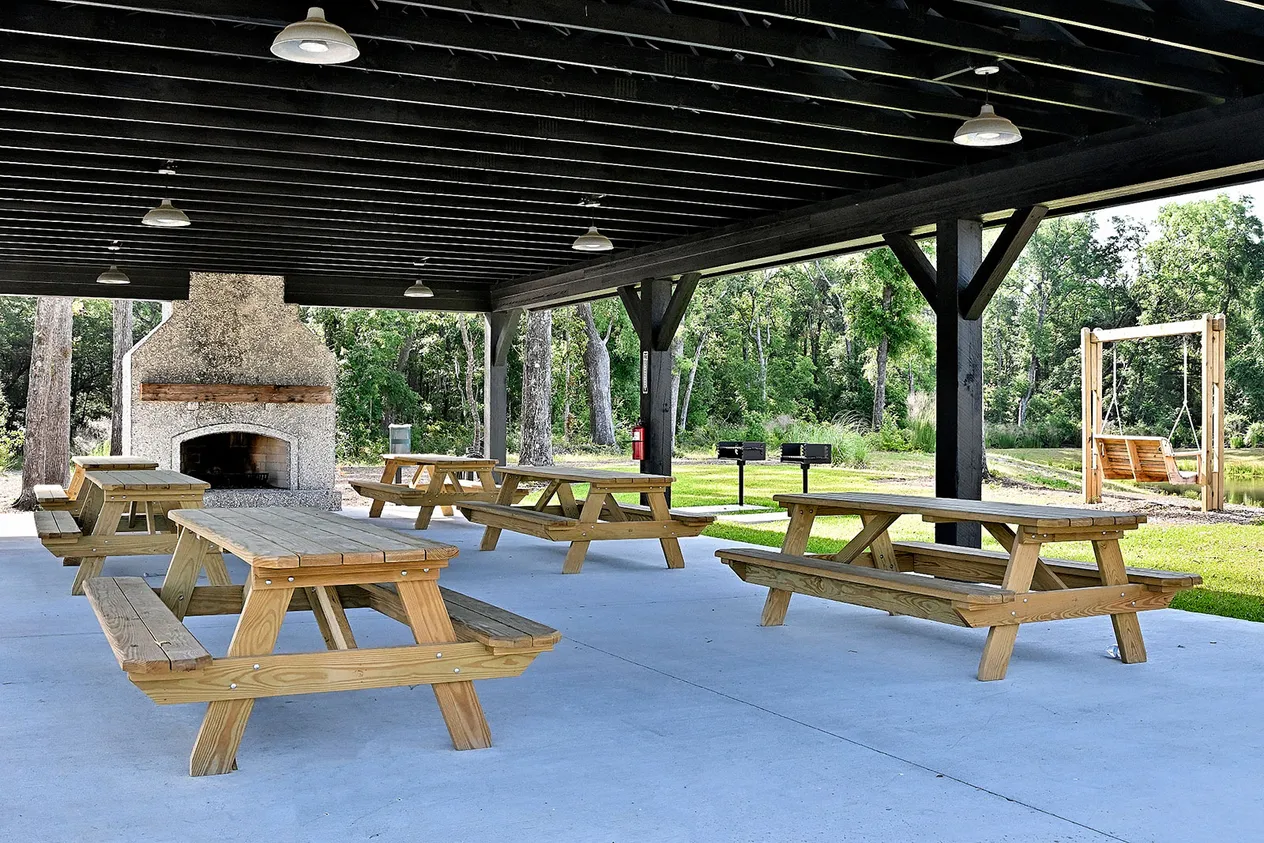 Covered Pavilion with Fireplace and Picnic Tables