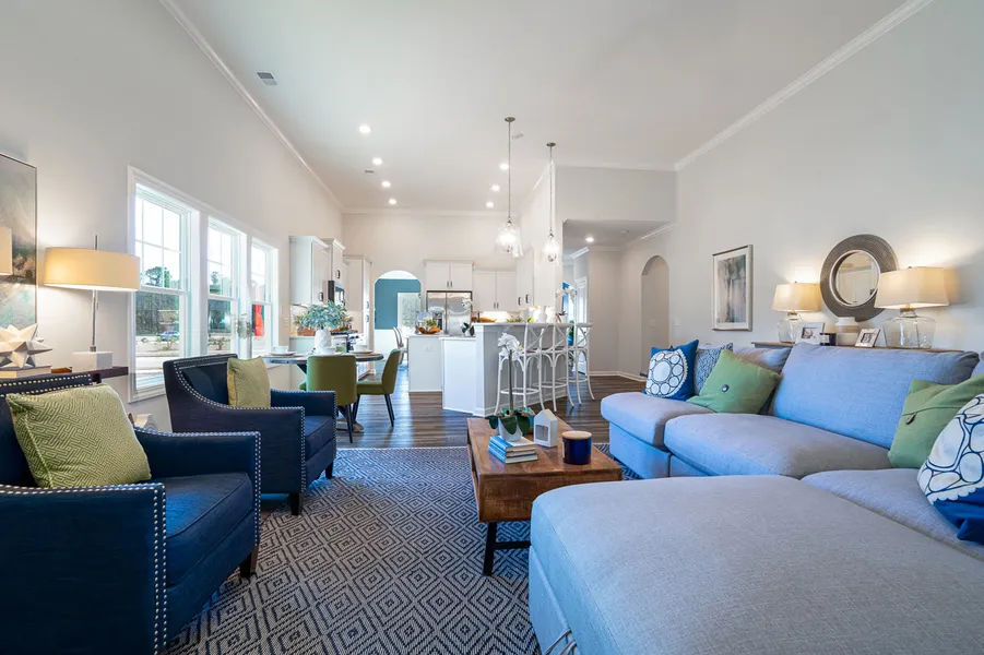 living room in a new home community, evans park, by mungo homes