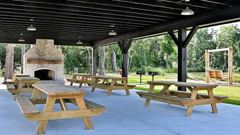 Covered Pavilion with Fireplace and Picnic Tables