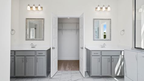 Interior photo of white and grey bathroom