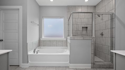Interior of bathroom with silver accents