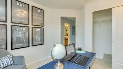 A bedroom used as a home office on the third floor of this newly construction townhome in Southern New Jersey.