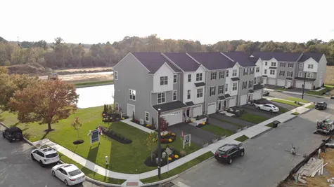 Drone image of the newly constructed new homes in South Jersey, the townhomes in Aviana at Park West.