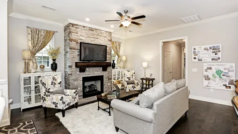 Arlington great room fireplace white sofa