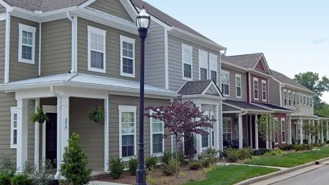 Townhomes exterior siding street lamp