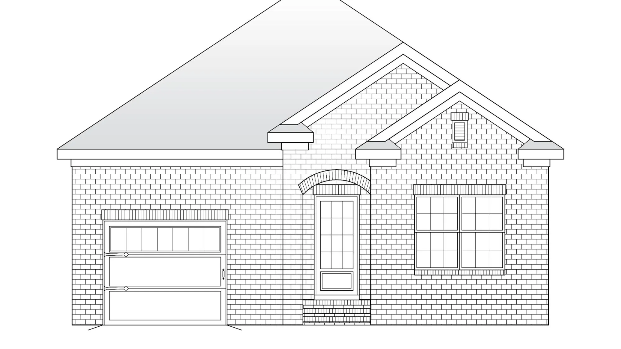 Camden II, elevation A brick front with arched entry.