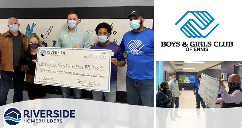 Photos of Riverside Homebuilders presenting a check to the Ennis Boys and Girls Club.