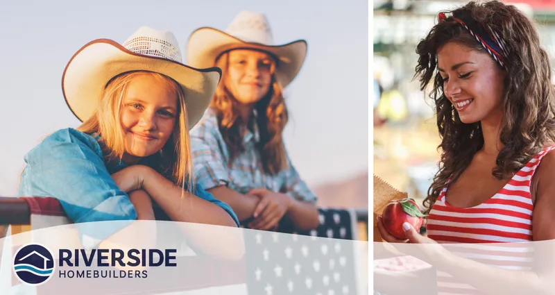 Two image collage. Image on left is of two younger girls in cowgirl hats. Image on right is of a woman at the farmers market.