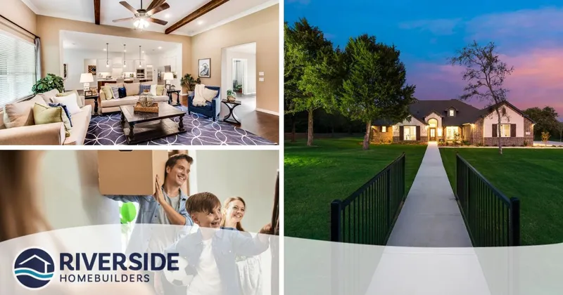 Interior and exterior image of the Crystal Springs Estates model home. Stock image of a family.