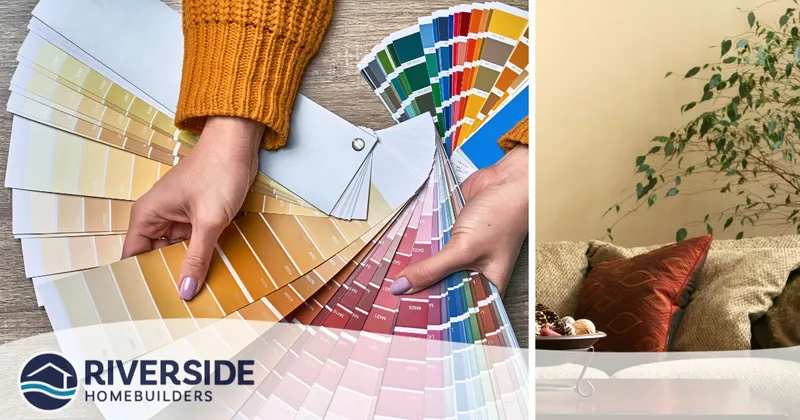 A woman choosing paint colors that fit with the fall season.