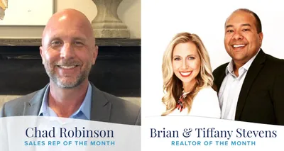 Chad Robinson, Sales Rep, and Brian and Tiffany Stevens, realtors. Collage of them with their titles