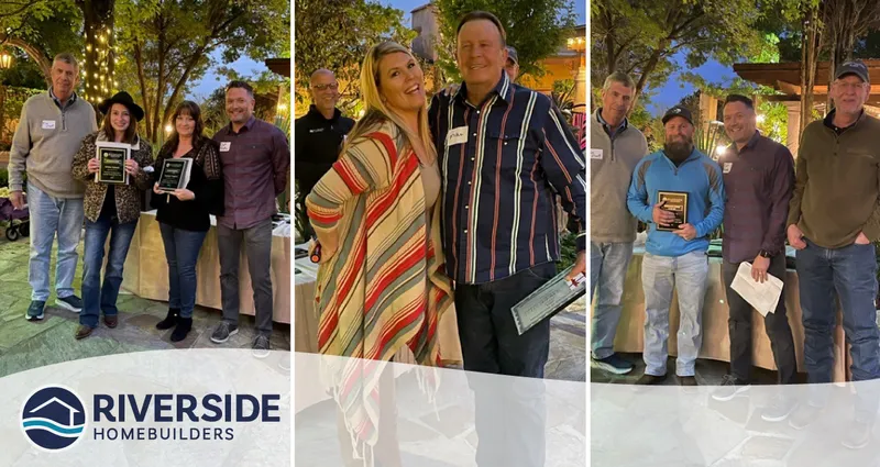 Three image collage. All three images are of Riverside Homebuilders employees celebrating their annual awards.