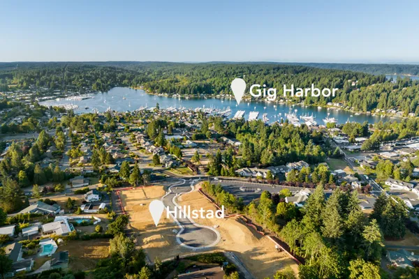 aerial view showing hillstad in proximity to the gig harbor waterfront