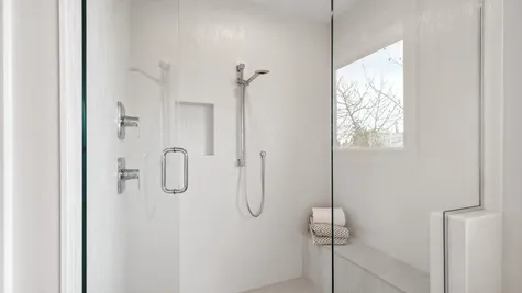 Fully tiled shower with dual showerheads