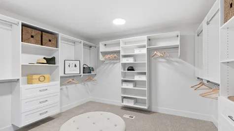 primary bedroom closet with custom designed built-ins