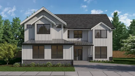 rendering of lot 3 new home at lakeside with white siding and dark trim