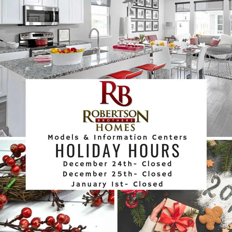 Robertson Homes' holiday hours for taking tours of their condos and custom homes during Christmas 2020