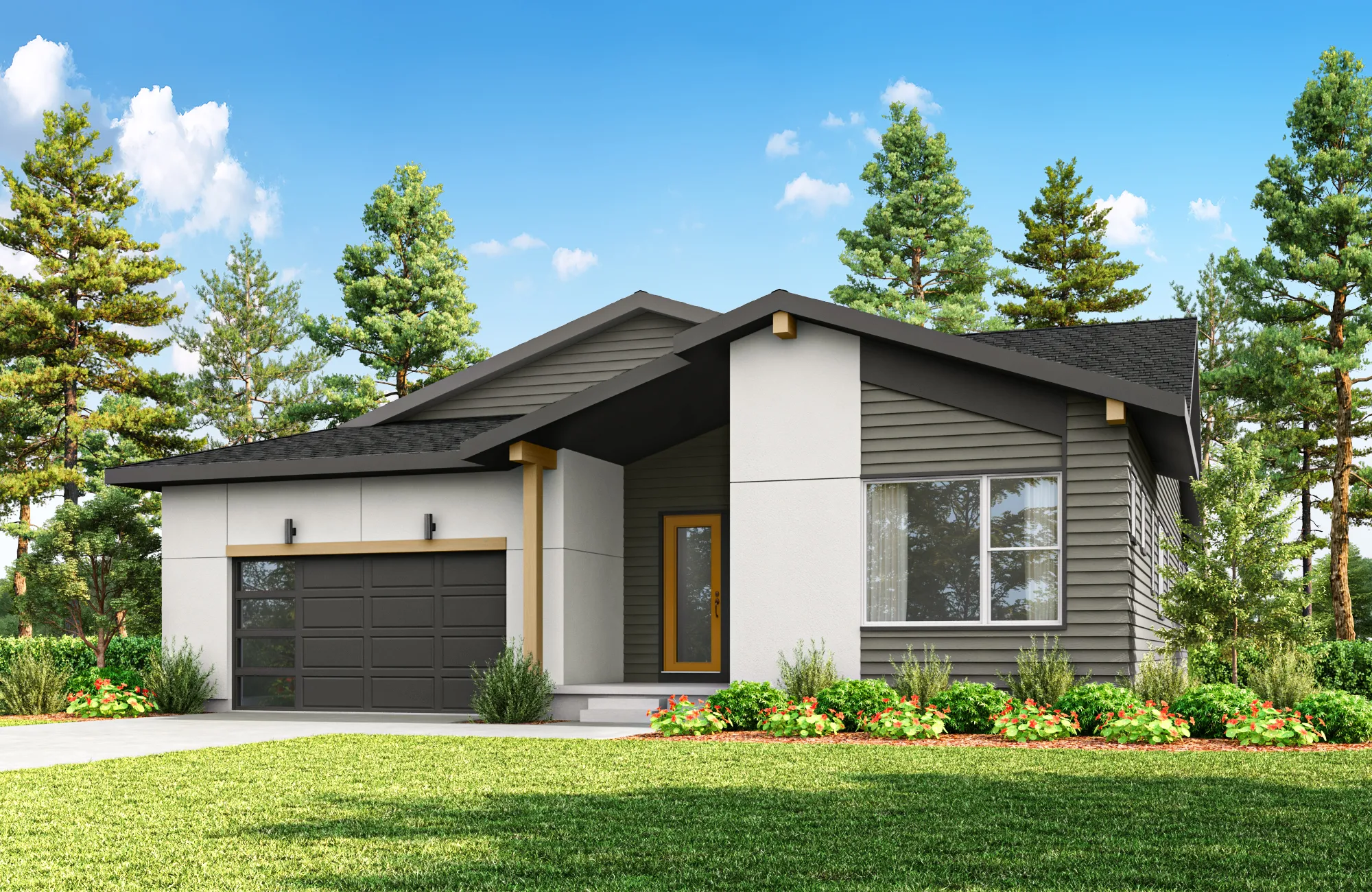 Glen Eyrie contemporary exterior rendering for 311 Hardstone Drive in Jackson Creek, Monument, Colorado