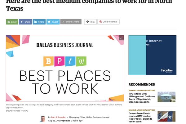 Dallas Business Journal's Best Places to Work!