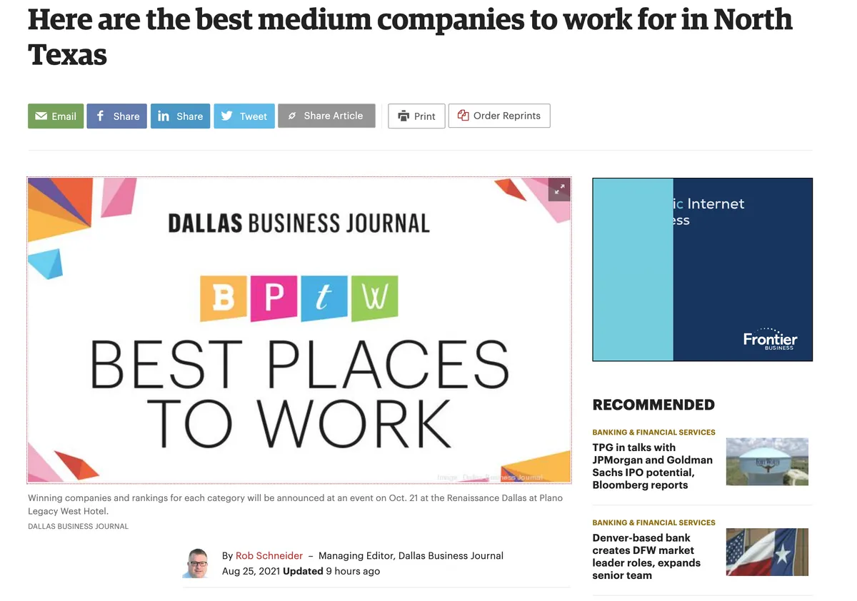 Dallas Business Journal's Best Places to Work!