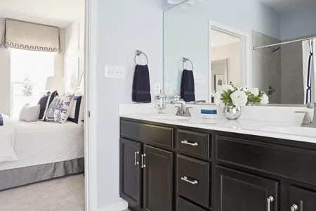Double vanity master bathroom at Townes at Notting Place: Ivy