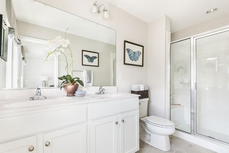 Interior view of a Village at Millers Lane double vanity, full bathroom
