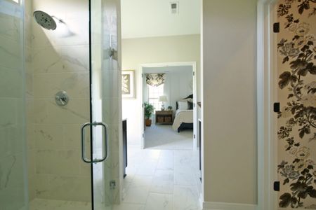 Master bathroom walk-in shower at Mosaic at West Creek
