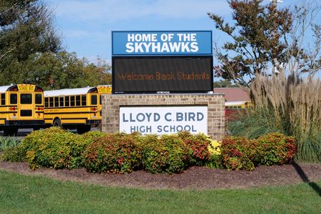 Exterior photo of Lloyd C Bird High School entrance sign