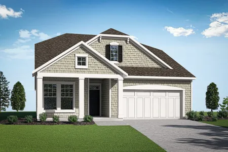 Exterior photo of shingle-style single family home at The Mosaic at West Creek: Willis