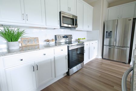 Kitchen with stainless steel appliances at The Villas at Iron Mill: Shenandoah