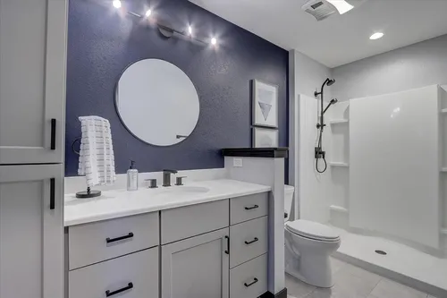 Double vanity bathroom in a new Tim O'Brien home