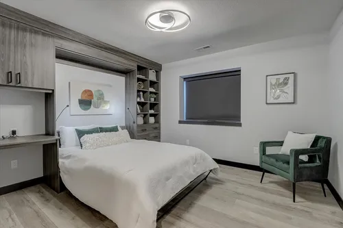 Gray bedroom by Milwaukee home builders