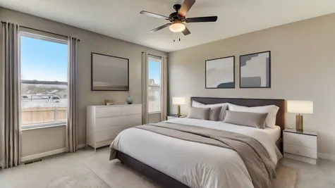 The Highly Desired & Hard To Find 1st Floor Primary Suite Offers 9ft Ceiling, Neutral, Upgraded Carpet, Ceiling Fan, a HUGE 10ft x 6ft Walk-In Closet & Adjoining Lux Bath.