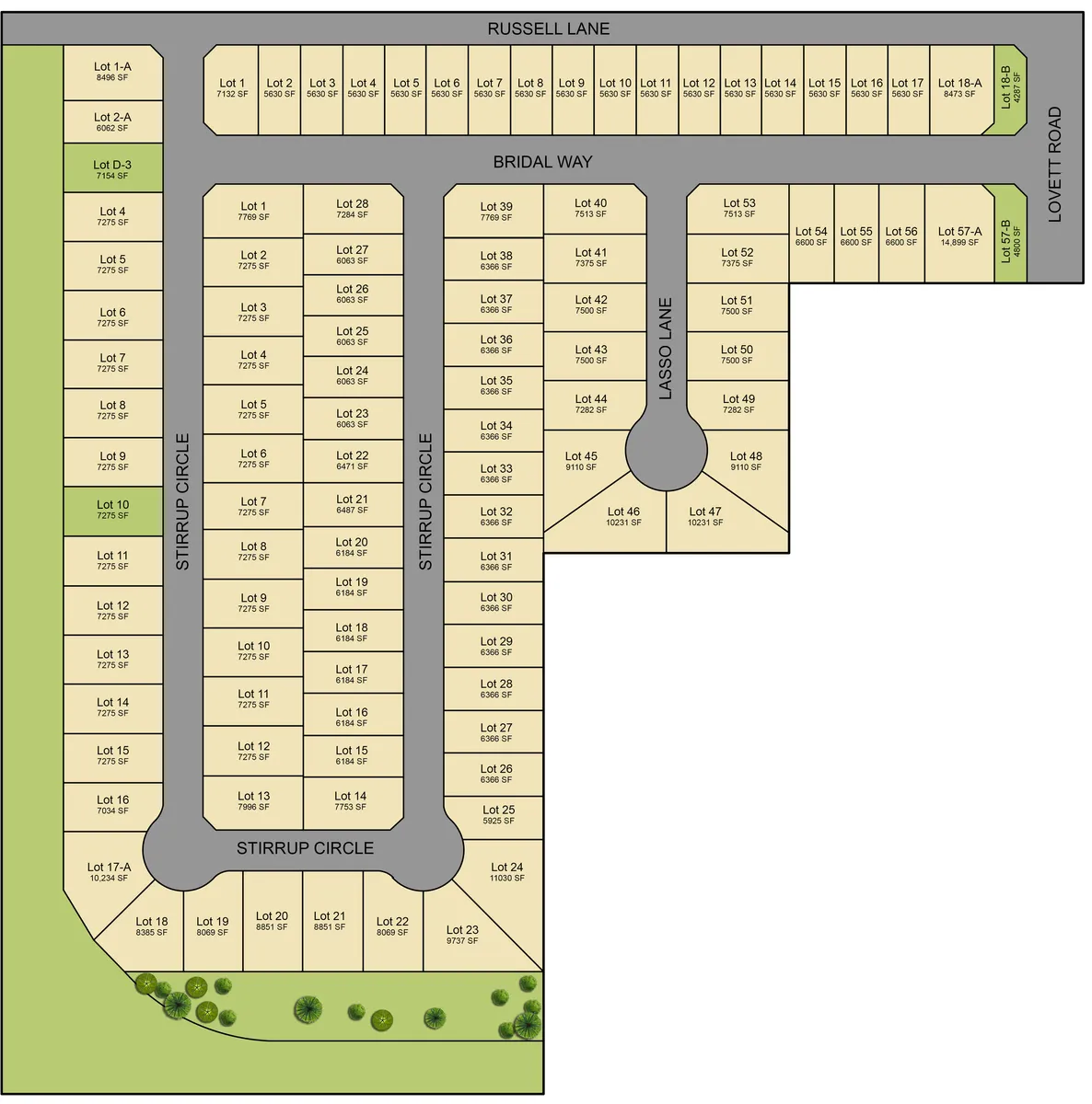 Builder site plan of Russell Ranch