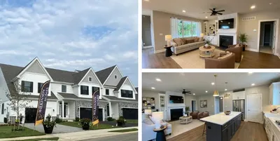 Exterior and interior images of the Briarcreek North model home.