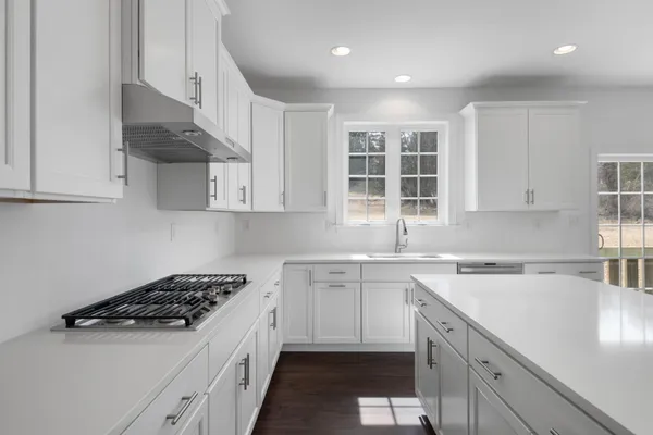 bright white kitchen in a new custom home